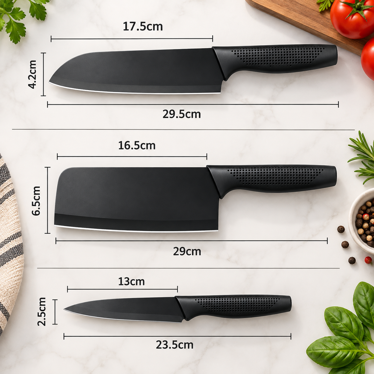 Stainless Steel 3 Pieces Professional Kitchen Knife Set
