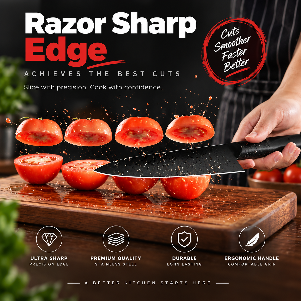 Stainless Steel 3 Pieces Professional Kitchen Knife Set