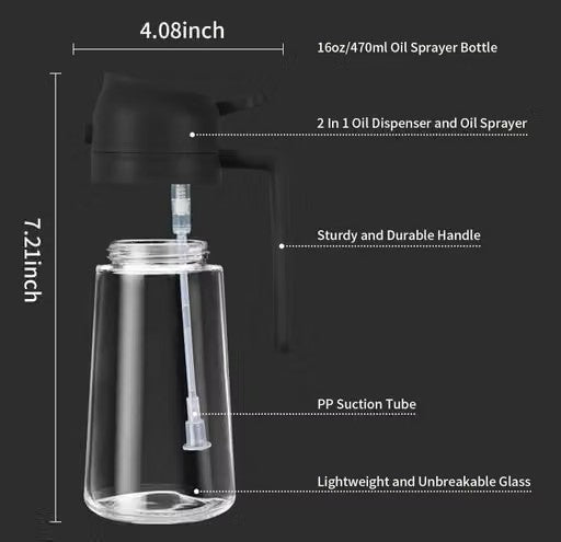 Combo Pack / Set of 2 | 2 in 1 Olive Oil Dispenser 500ML + FREE 250ML Mini Oil Brush Jar Oil Dispenser &amp; Oil Spray Bottle,